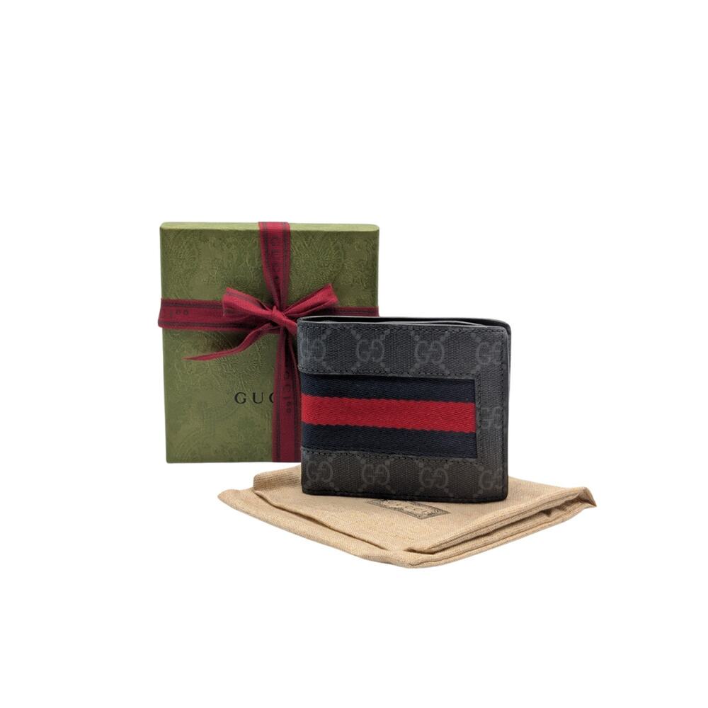 Gucci Monogram GG Gray Black Stripe Supreme Web Men's Wallet